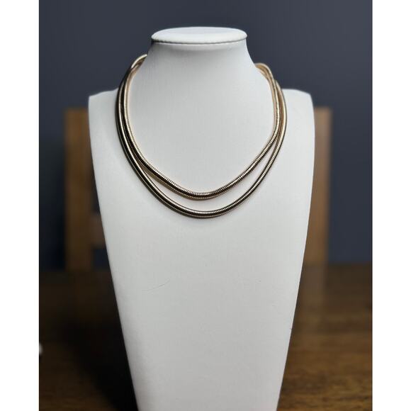Vintage Lightweight 2 Strand Gold Tone Snake Chain 13” Choker Collar Necklace - Picture 1 of 4